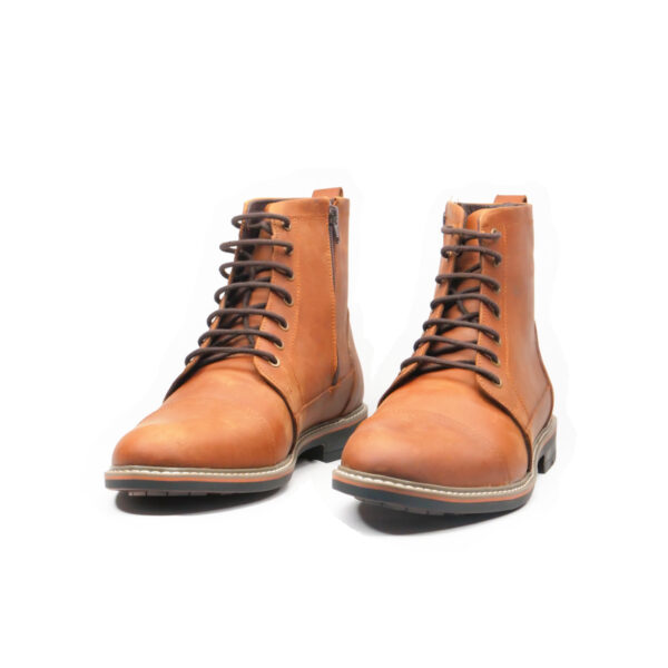 Tan leather lace-up boot with side zipper for men