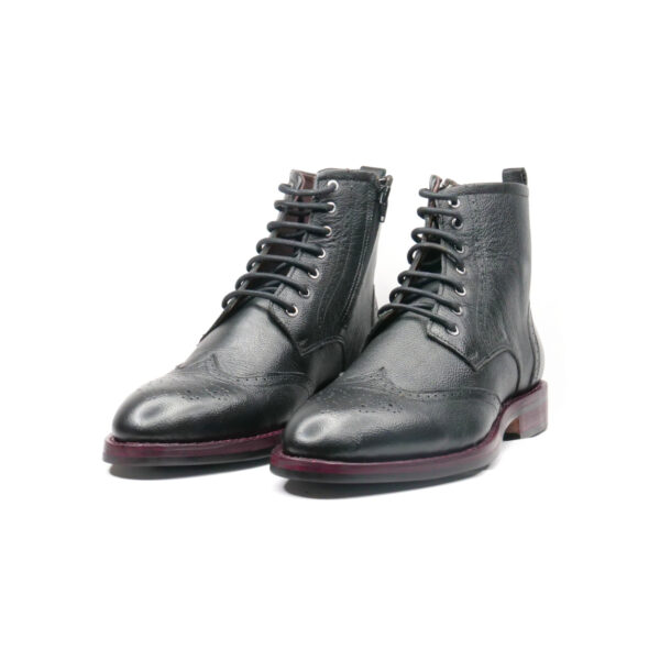 Premium black leather lace-up boots with side zipper for men