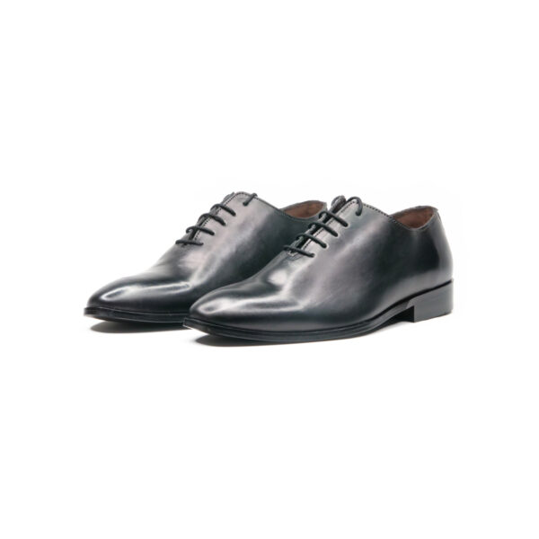 Black leather wholecut Oxford dress shoes for men