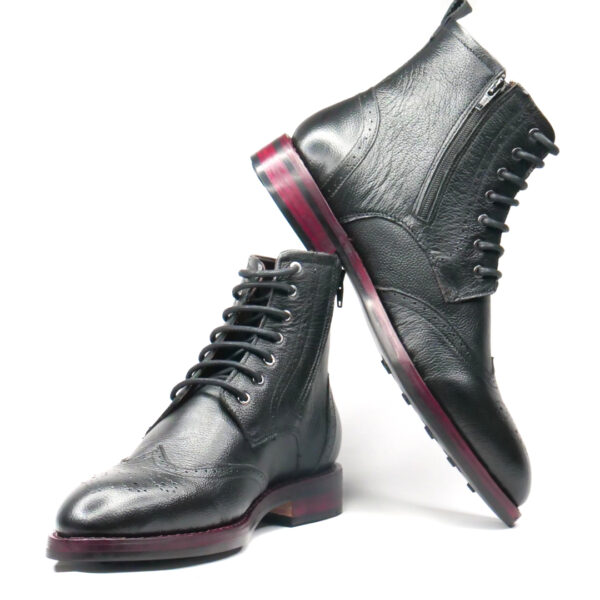 Premium black leather lace-up boots with side zipper for men
