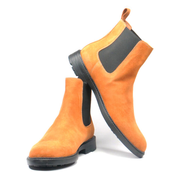 Premium tan-colored suede Chelsea boots for men