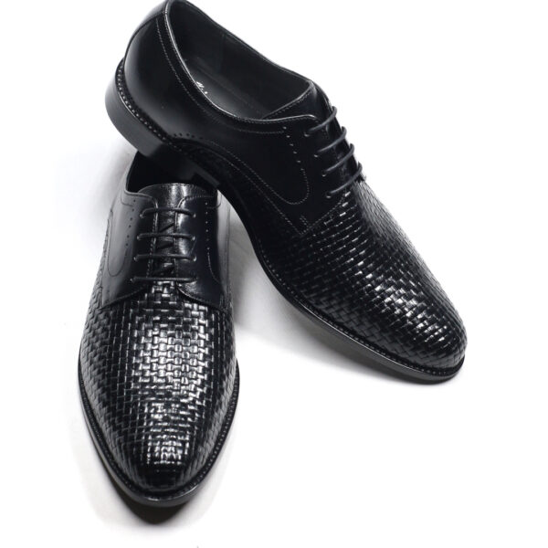 Premium black woven leather lace-up derby shoes for men