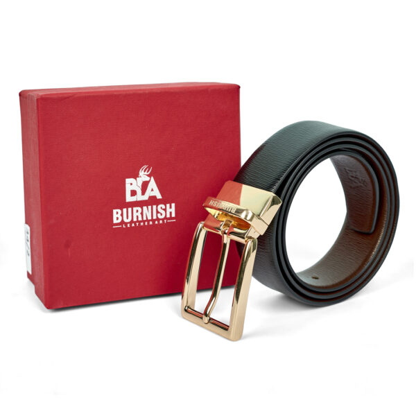 Premium Reversible Vibration Design Belt for Men with Golden Buckle