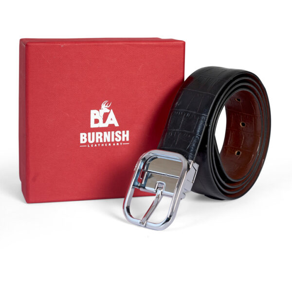 Premium Reversible Croco Design Belt for Men with Oval Silver Buckle