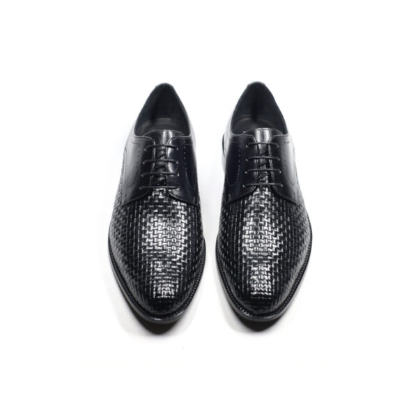Premium black woven leather lace-up derby shoes for men